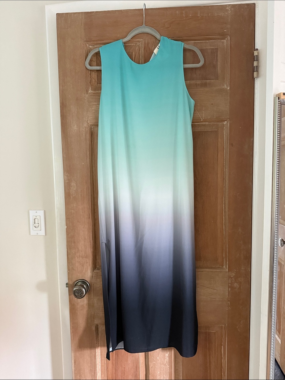 Yigal Azrouel Sleeveless Ombre Maxi Dress in Aqua, White and Black
